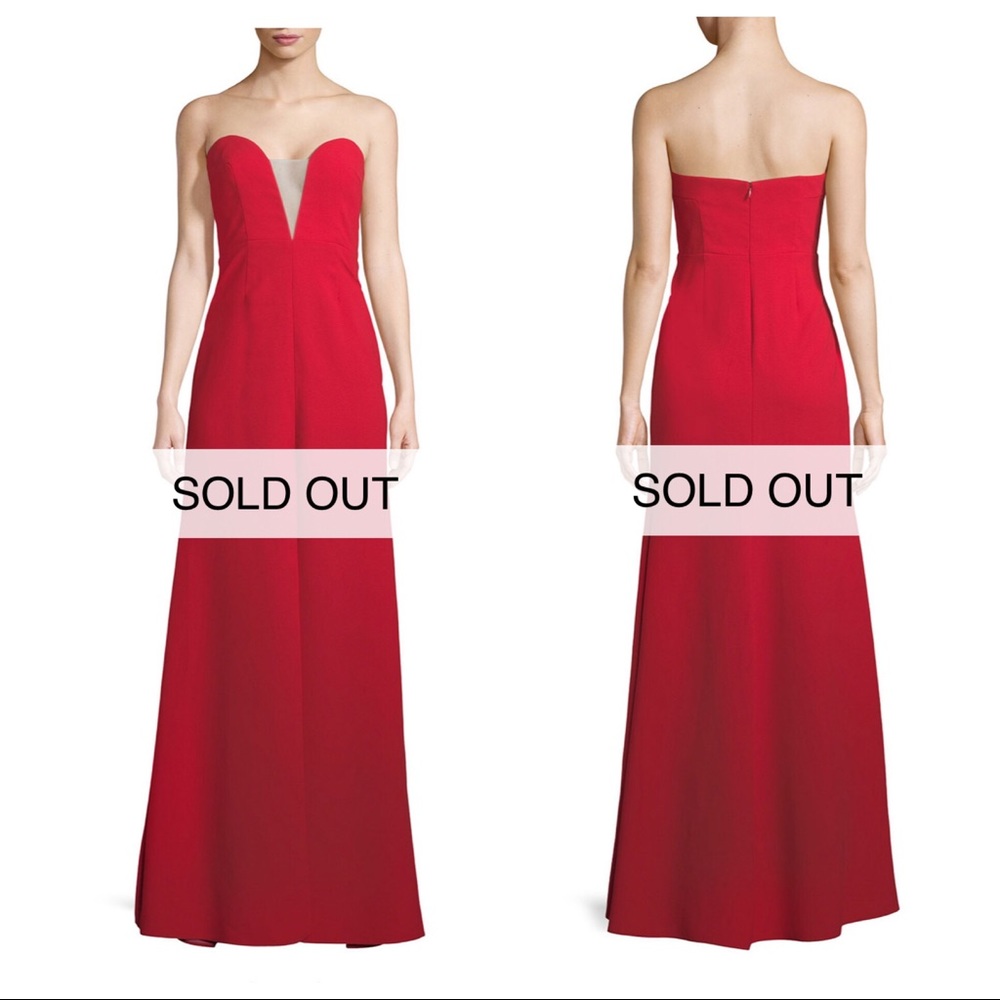Strapless deep V red gown